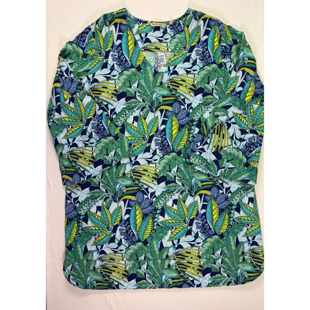 Soft Surroundings Shift Dress 2X Linen Tropical Bell Sleeve Resortwear Breezy - Picture 6 of 8